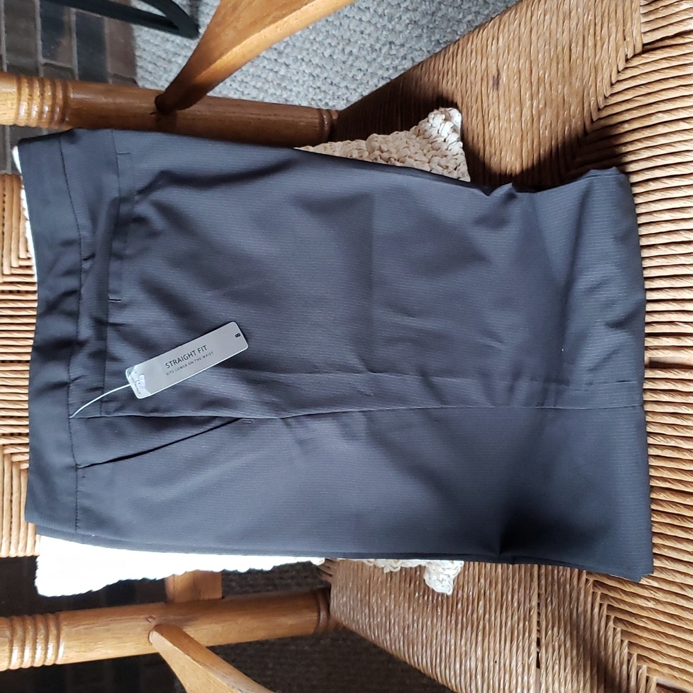 Worthington straight front slacks, size 8, Black Pinstripe